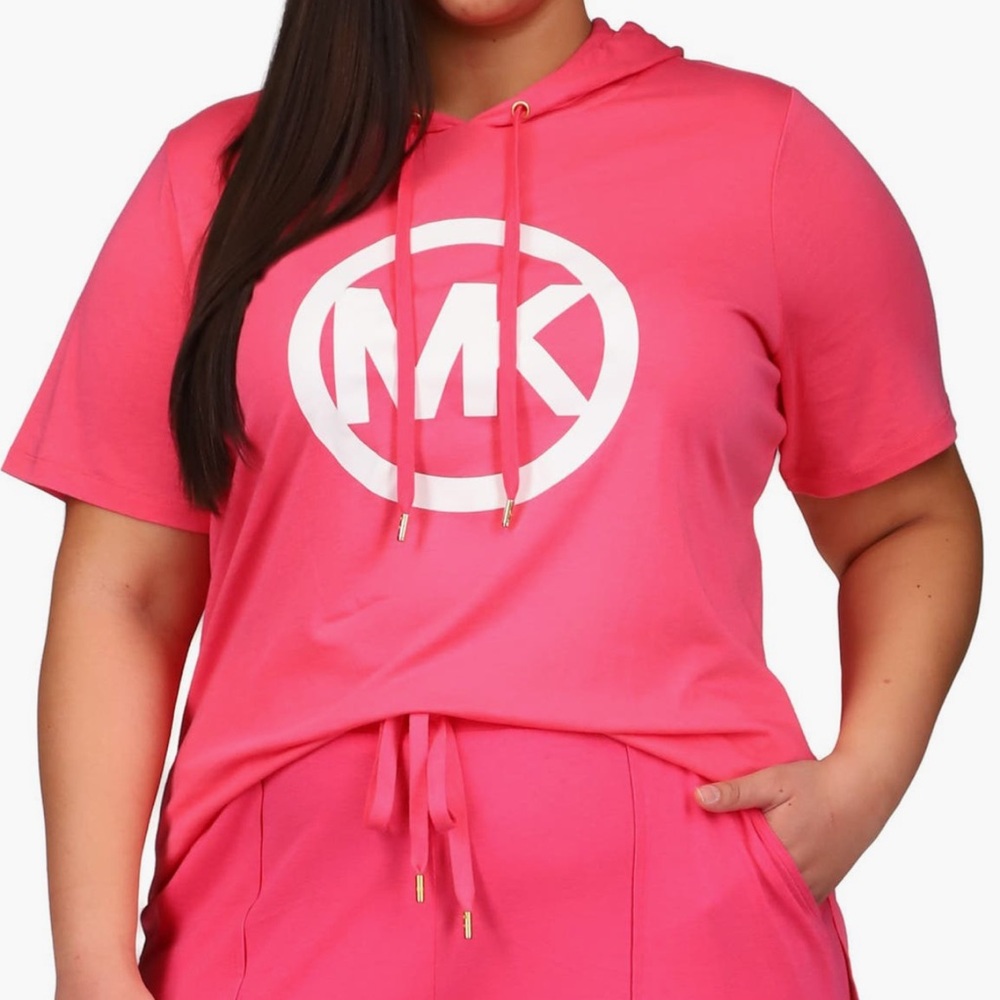 Michael Kors MK circle tunic hoodie, rose pink, size 1X